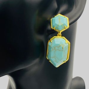 Natural Turquoise Stone with Gold Toned Statement Dangle Earrings